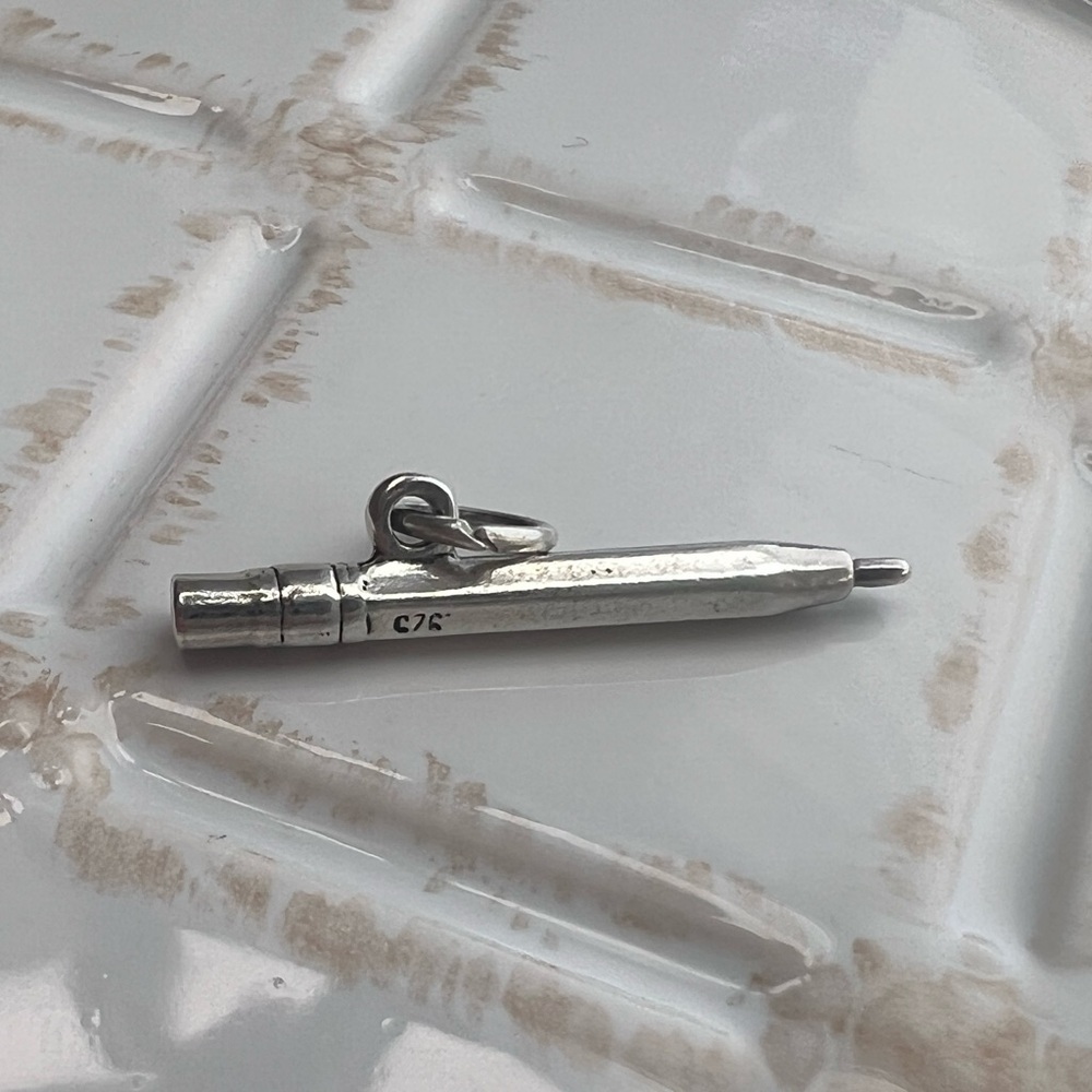 Teeny Tiny Pen Pendant Vintage Sterling Silver 925 NOS